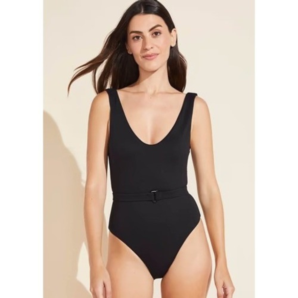 Eberjey Lago Textured One-Piece Swimsuit Womens Size M Black Beach Vacation EUC
